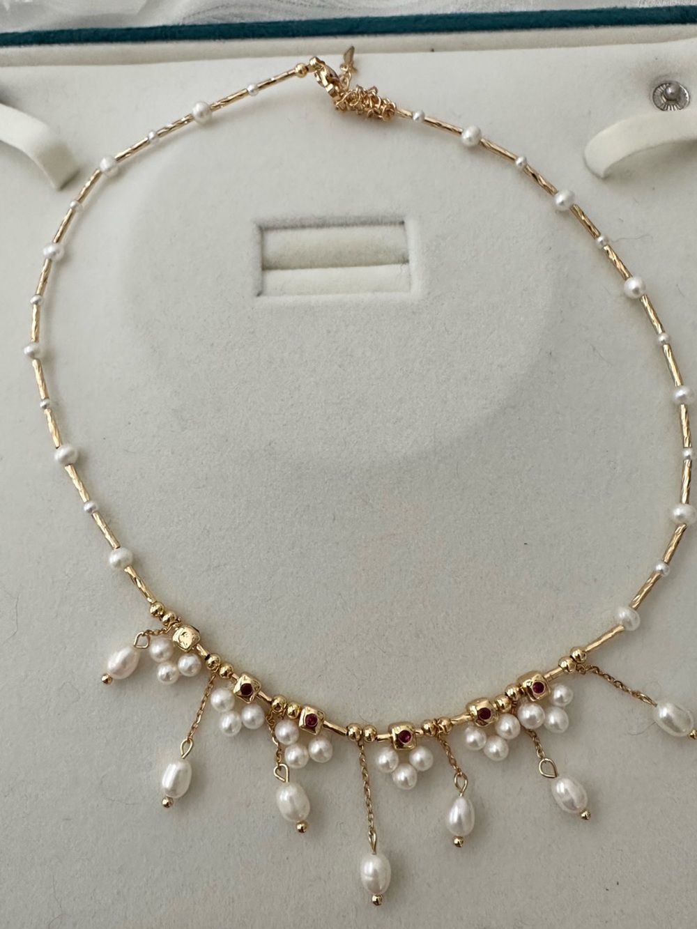 Boho Freshwater Pearl Red CZ Statement Necklace